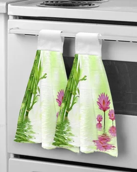 Полотенца для рук с цветами лотоса и бамбуком для ванной комнаты, впитывающее кухонное полотенце из микрофибры, полотенце для чистки посуды