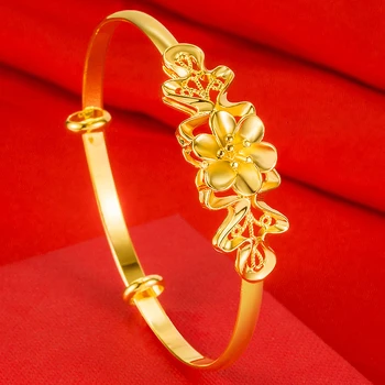 Простые гладкие браслеты-манжеты из 18-каратного золота для женщин, ювелирные изделия с цветами для невесты, Готический браслет для девочек, Двухтактный браслет, браслеты