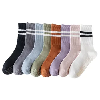 Простые мягкие спортивные нескользящие Носки для йоги, женские носки в полоску, Носки в корейском стиле, Чулочно-носочные изделия средней длины, хлопок
