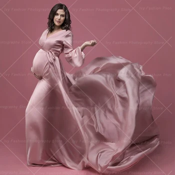 Реквизит для фотосъемки беременных Платье для беременных женщин Глянцевое атласное элегантное вечернее платье для фотосессии в богемном стиле Платье для беременных