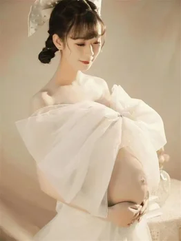 Реквизит для фотосъемки женщин, Белые элегантные платья для беременных с бантом, повязка на голову для студийной съемки, реквизит для фотосъемки