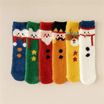 Рождественские носки из кораллового бархата без волосков, зимние Рождественские домашние носки из трансграничного бархата средней длины для женщин