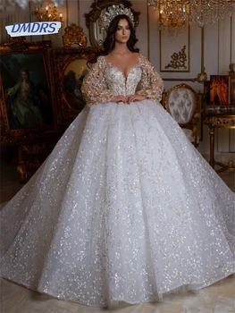 Роскошное платье с аппликацией и пайетками для невесты по романтической цене, свадебное платье с длинным рукавом, Блестящие Vestidos De Novia