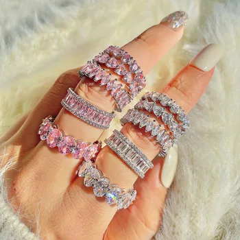 Серебряное кольцо 925 пробы женская принцесса с розовым квадратным бриллиантом love кольцо из циркония в форме яйца с рядным бриллиантом fine jewellery