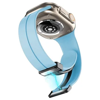 Силиконовый Ремешок Для Apple Watch Band Series 9 Браслет 8 7 SE 6 5 Магнитный 44мм 41мм 38мм 40мм 45мм Correa Iwatch Ultra 2 49мм