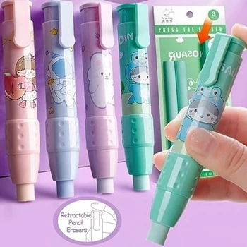 Сменный стержень для набора ластиков для ручек, милые мультяшные ластики для карандашей для детей, Выдвижной резиновый мягкий стержень для карандашей-ластиков