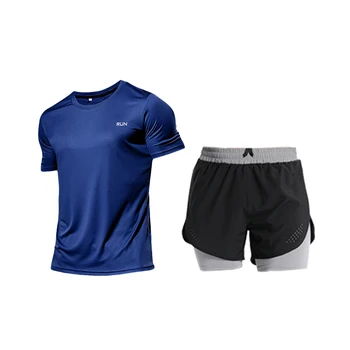 Спортивный костюм для бега мужской для фитнеса с короткими рукавами для марафона, летняя быстросохнущая одежда для легкой атлетики из ледяного шелка, снаряжение для занятий спортом на льду