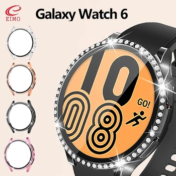 Стекло + бриллиантовый чехол для Samsung Galaxy Watch 6 40 мм 44 мм, аксессуары, бампер + защитная пленка для экрана Galaxy watch 6 44 мм, крышка