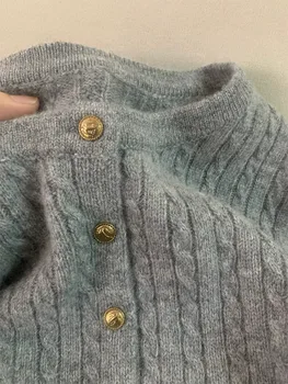 Трикотажный кардиган, однотонный женский короткий однобортный бархатный свитер, пальто, осень и зима, шерсть в стиле LazyStyle, внутренняя утолщенная