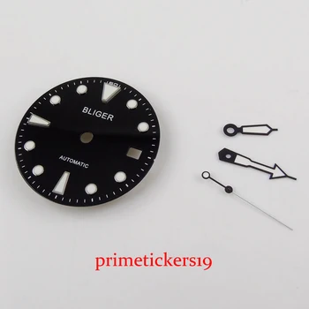 циферблат часов bliger с черным окошком даты 28,5 мм, черно-белый, подходит для часов MIYOTA.
