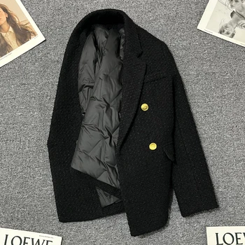 Черное ароматное короткое пальто для женщин 2023 Осень / Зима Новый дизайн Sense High end Down Inner Повседневный уличный топ