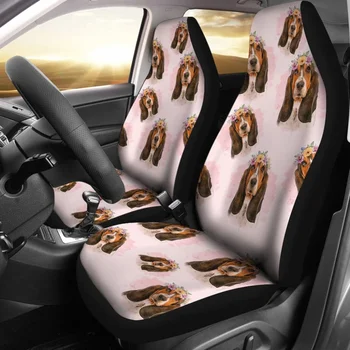 Чехлы для автомобильных сидений с принтом собаки Бассет-Хаунд 210402, комплект из 2 универсальных защитных чехлов для передних сидений