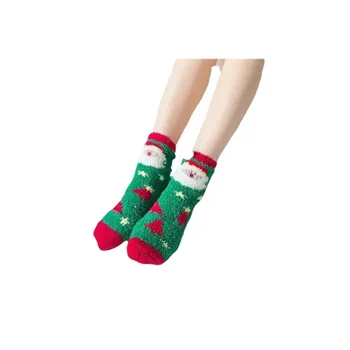 Чулок из объемного мультяшного кораллового бархата, носки Санта-Клауса, теплые носки для пола в виде лося, Новое Рождество