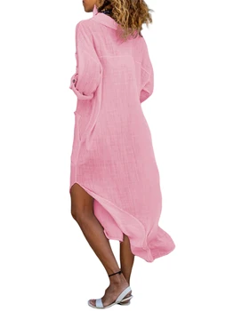 Шикарное и удобное платье Миди Оверсайз с длинными рукавами, разрезом по бокам и карманами - идеально подходит для нарядной повседневной и пляжной одежды