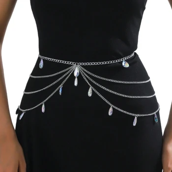 Элегантный поясной ремень с бриллиантами и цепочка для костюма Металлические украшения субкультуры для джинсов Аксессуары для тела для женщин и девочек